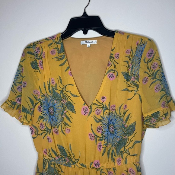 Madewell Sweetgrass Ruffle Sleeve Painted Blooms Yellow Floral Dress - Picture 3 of 8
